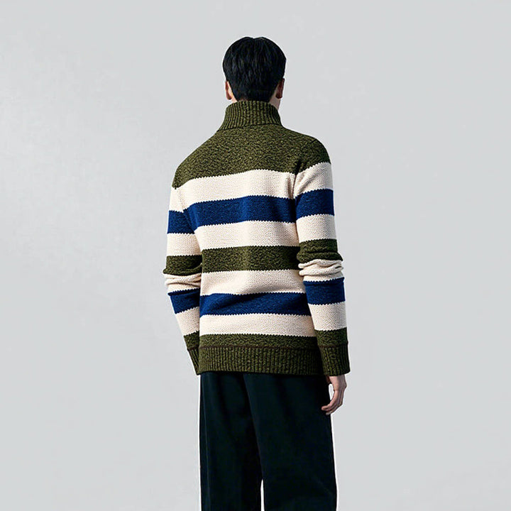 Trendy knitted sweater for men with half-zip and striped design Lune London
