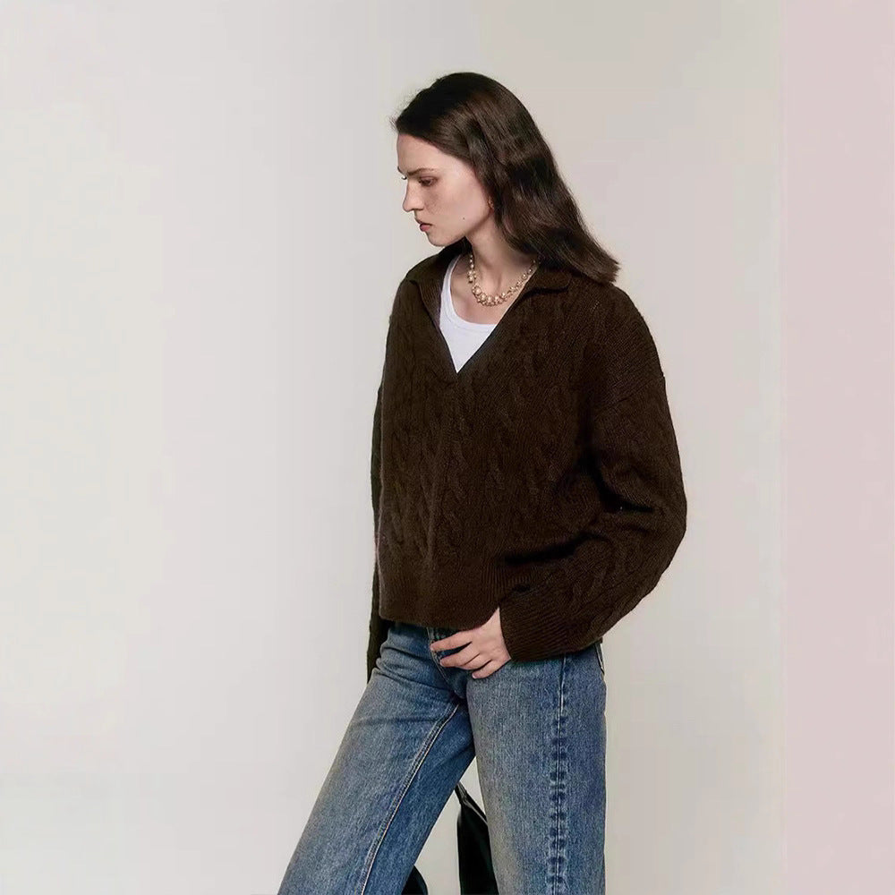 Pull en maille épaisse pour femme avec décolleté en V Chic & Stil