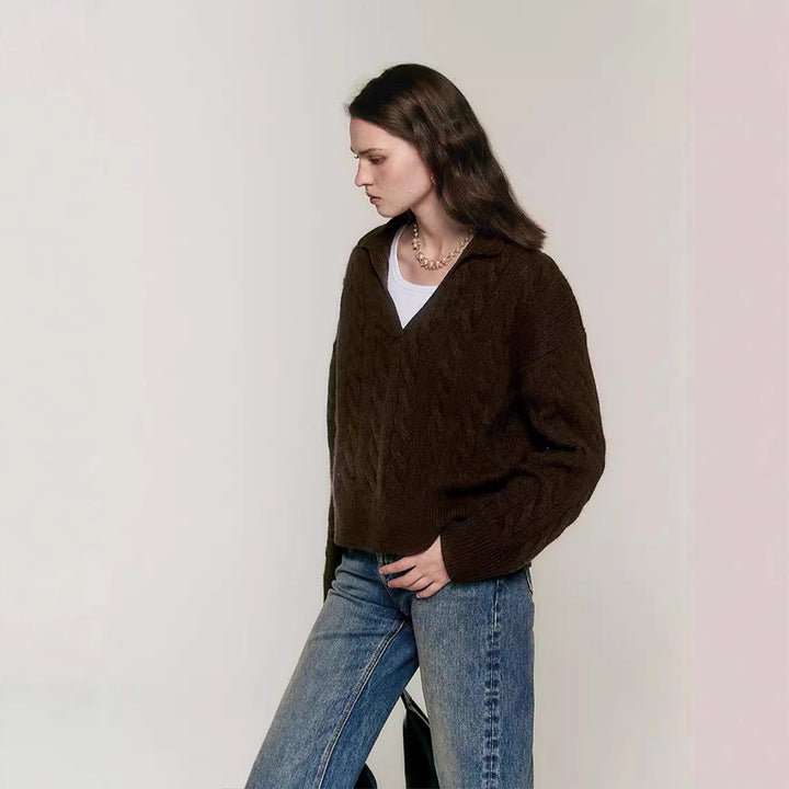 Pull en maille épaisse pour femme avec décolleté en V Chic & Stil