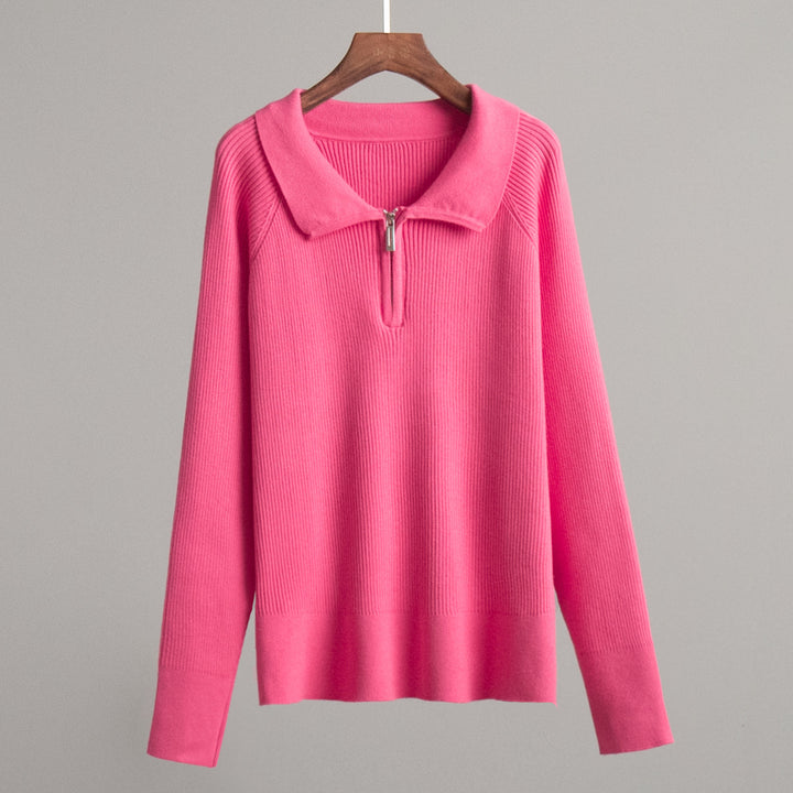 Ladies Comfortable Fine Knit Sweater with Kangaroo Pocket and Collar Lune London