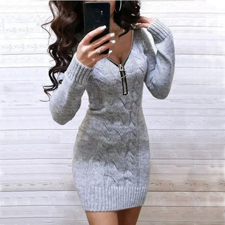 Robe tricotée pour femmes avec détail de fermeture éclair et motif côtelé décoratif Chic & Stil