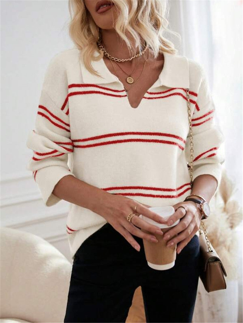 Casual women's sweater with polo collar and striped design Lune London