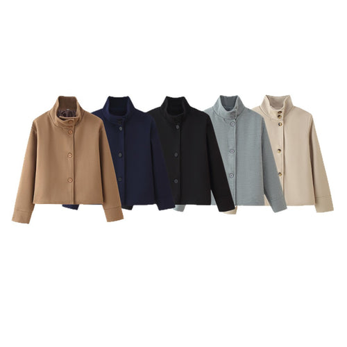 Trendy women's jacket with stand-up collar and button details Lune London