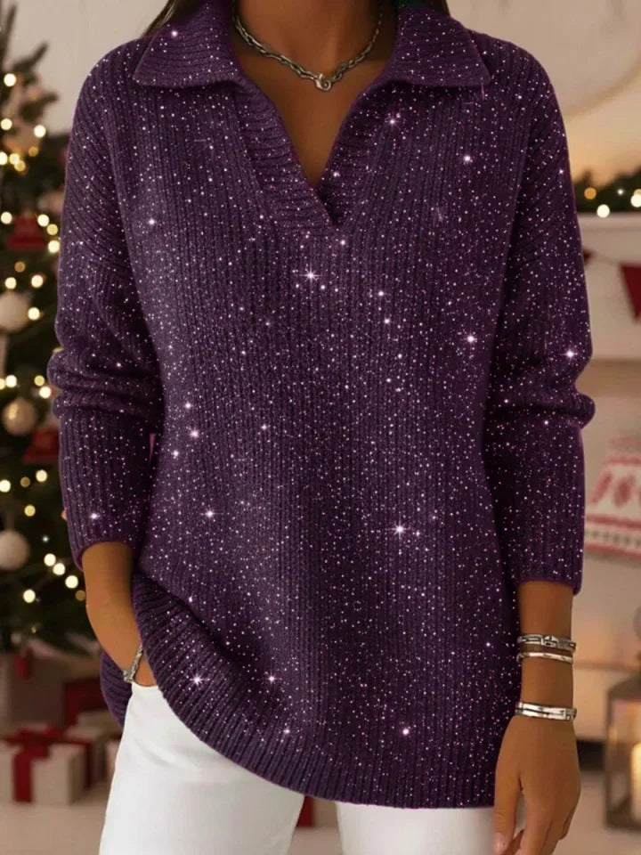 Pull en maille scintillante pour femmes avec col moderne Chic & Stil
