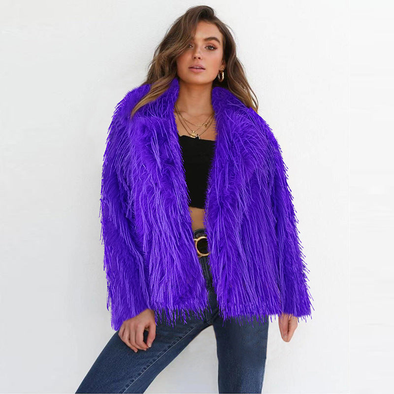 Ladies Elegant Faux Fur Blazer with Wide Lapels Lune London