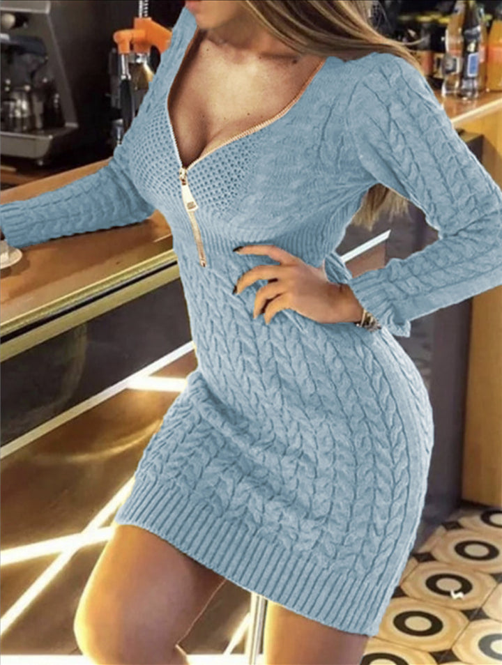 Women’s knitted dress with a high-quality zipper design and a textured diamond pattern Lune London