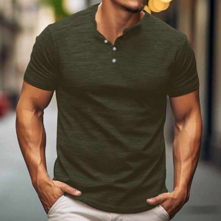 Men's Short Sleeve T-Shirt with Button Placket Lune London