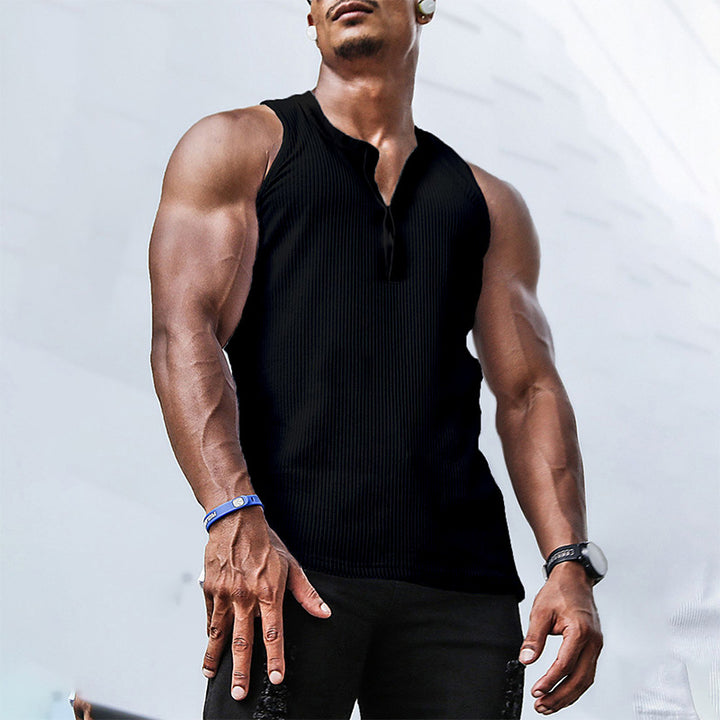 Men's sleeveless sports tank top with button placket and breathable fabric Lune London