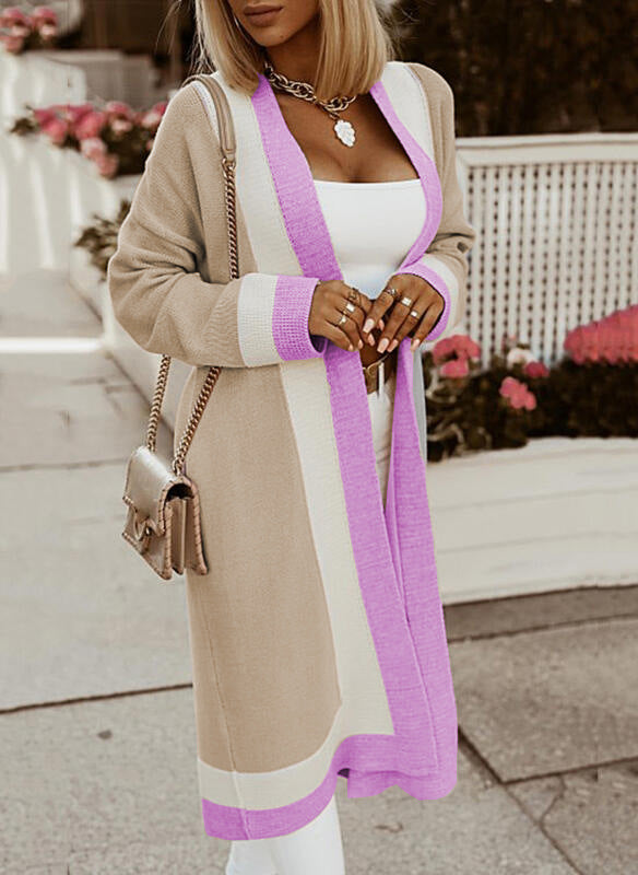 Long knitted jacket for women with a harmonious color contrast and a casual cut Lune London