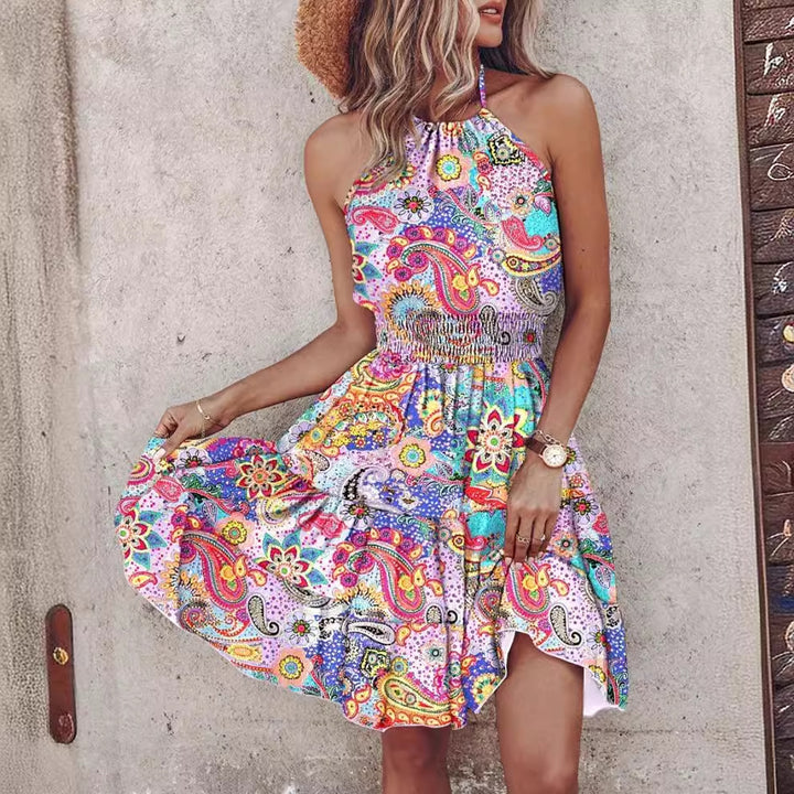 Vibrant halter beach dress Lune London for women