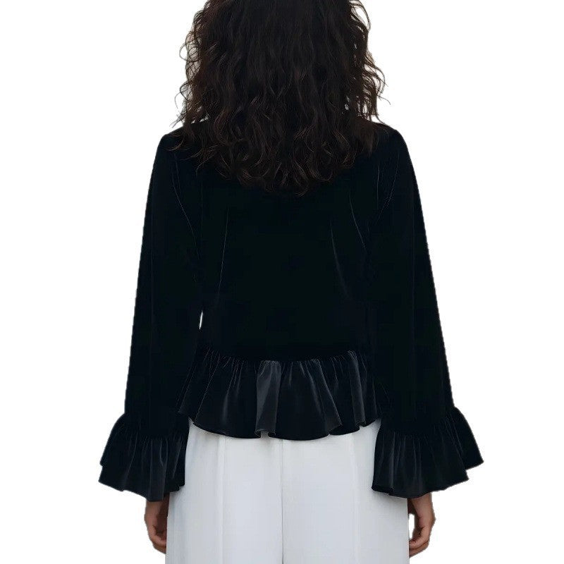 Women's Flowing Top with Ruffle Details and Long Sleeves Lune London