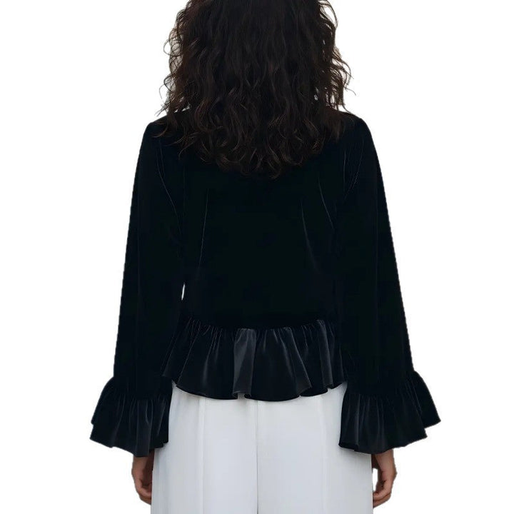 Women's Flowing Top with Ruffle Details and Long Sleeves Lune London