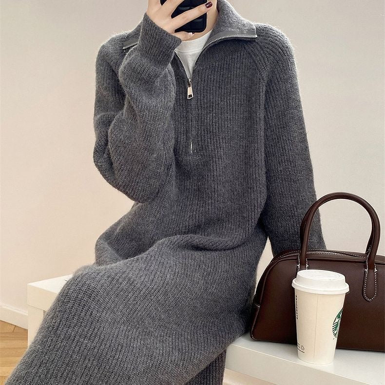 Women's Knit Dress with Zipper and Ribbed Texture Lune London