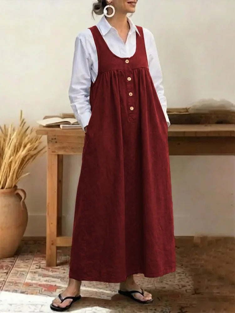Women's maxi dress with button and pocket details Lune London
