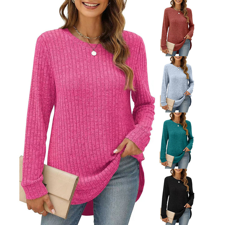 Lune London Women's Casual Long Sleeve Structured Knit T-Shirt