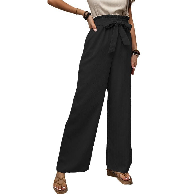 High-waisted wide-leg pants for women with bow detail Lune London