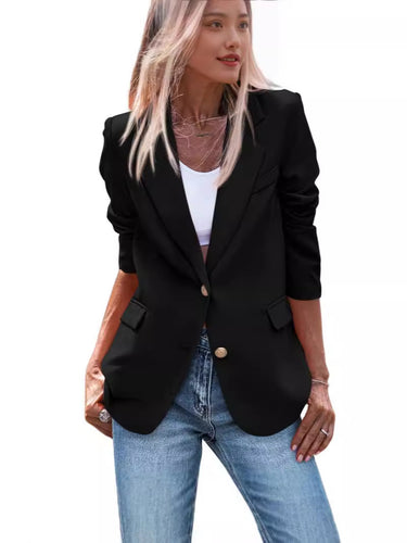 Ladies Elegant Blazer with Single Button Closure and Gold Buttons and Fitted Cut Lune London