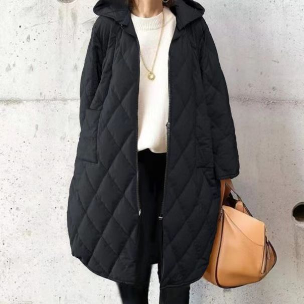 Ladies quilted transition jacket with hood and practical pockets Lune London