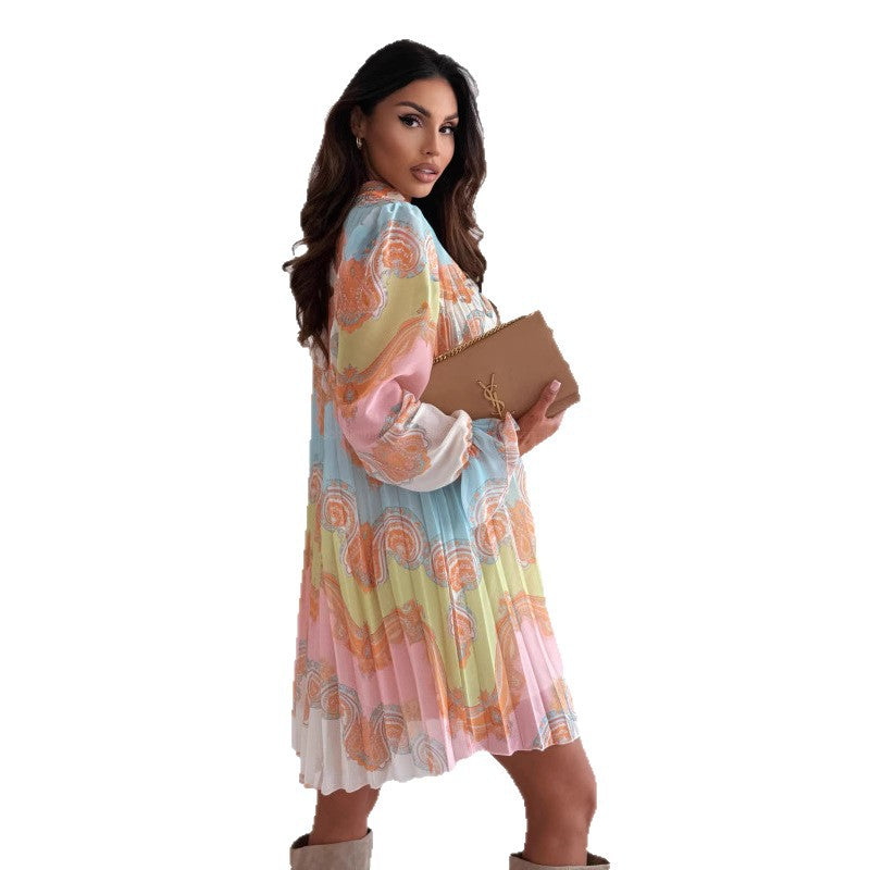 Mini pleated dress for women with colorful print Lune London