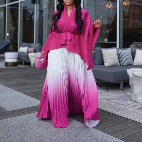 Long pleated dress for women with cape and belt Lune London