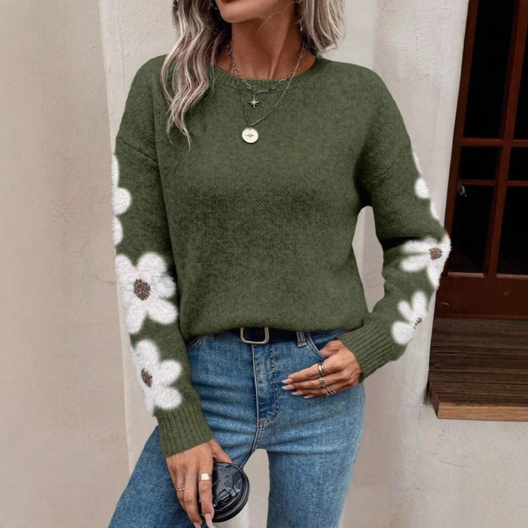 Pull féminin avec motif floral et jersey texturé Chic & Stil