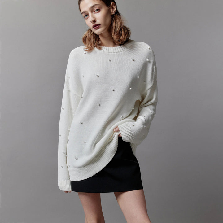 Chunky knit sweater for women with pearl neckline Lune London