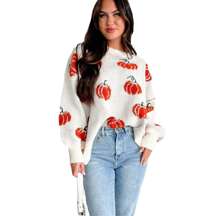 Knitted sweater for women with pumpkin pattern Lune London