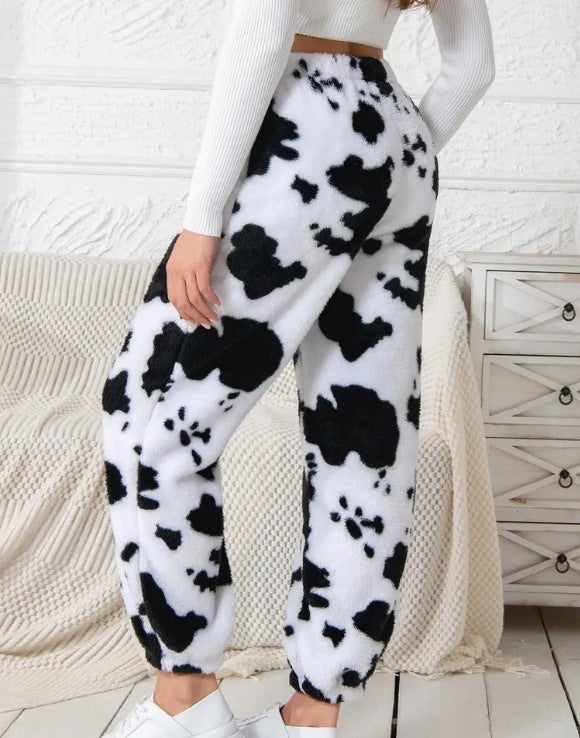 Soft leisure pants for women with a unique cow pattern Lune London