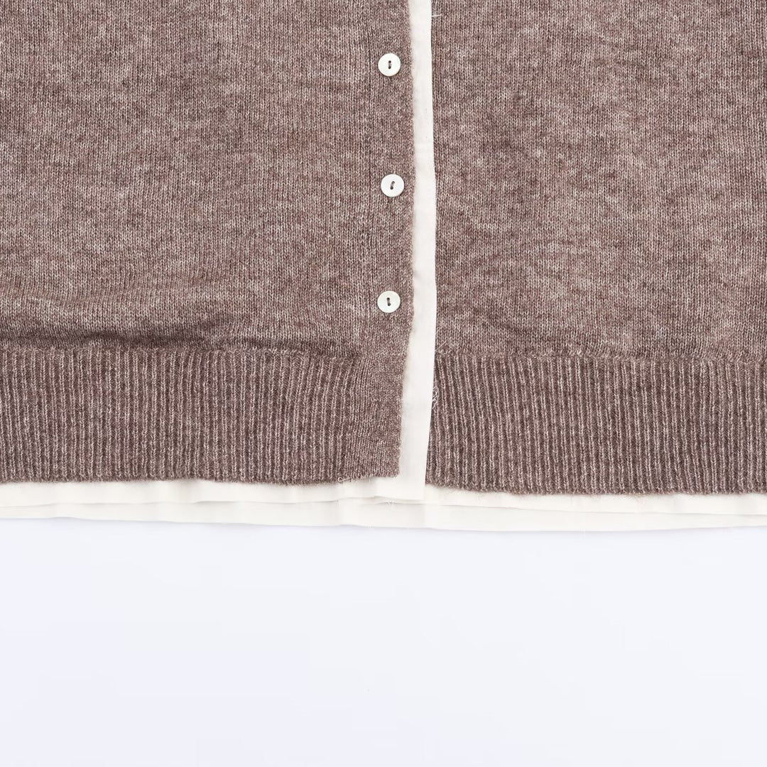 Casual knit jacket for women with round neck and button details Lune London