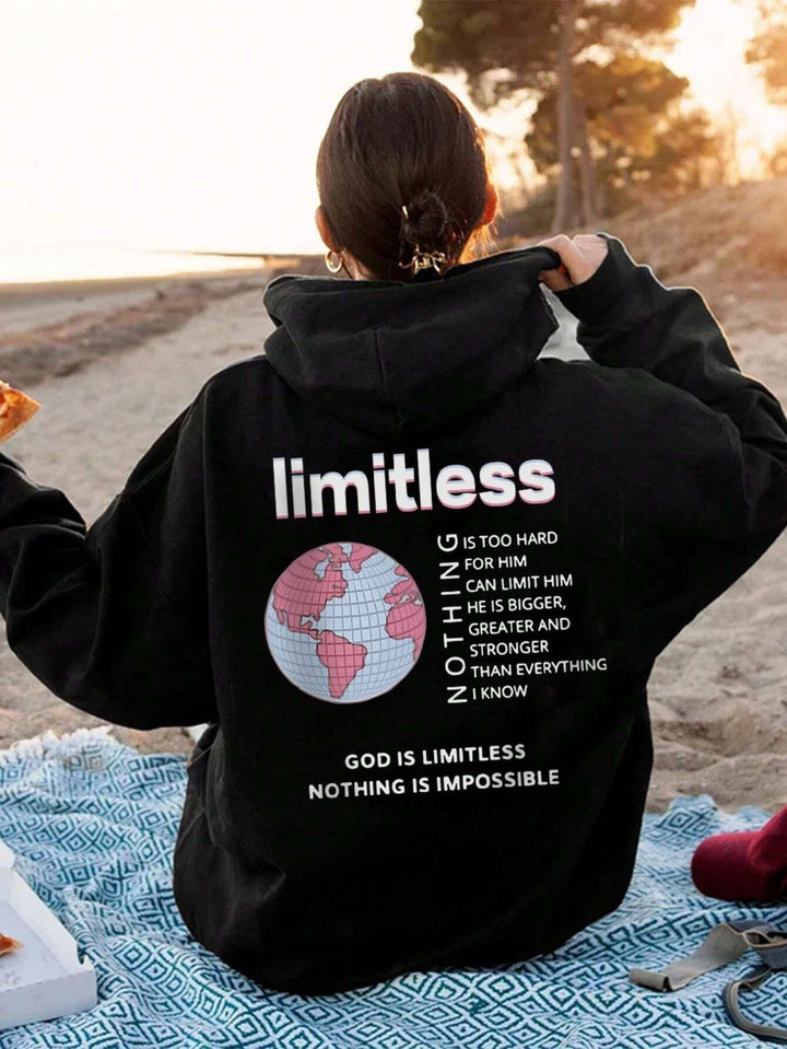 Hooded sweatshirt for women with limiting statement and world map Lune London