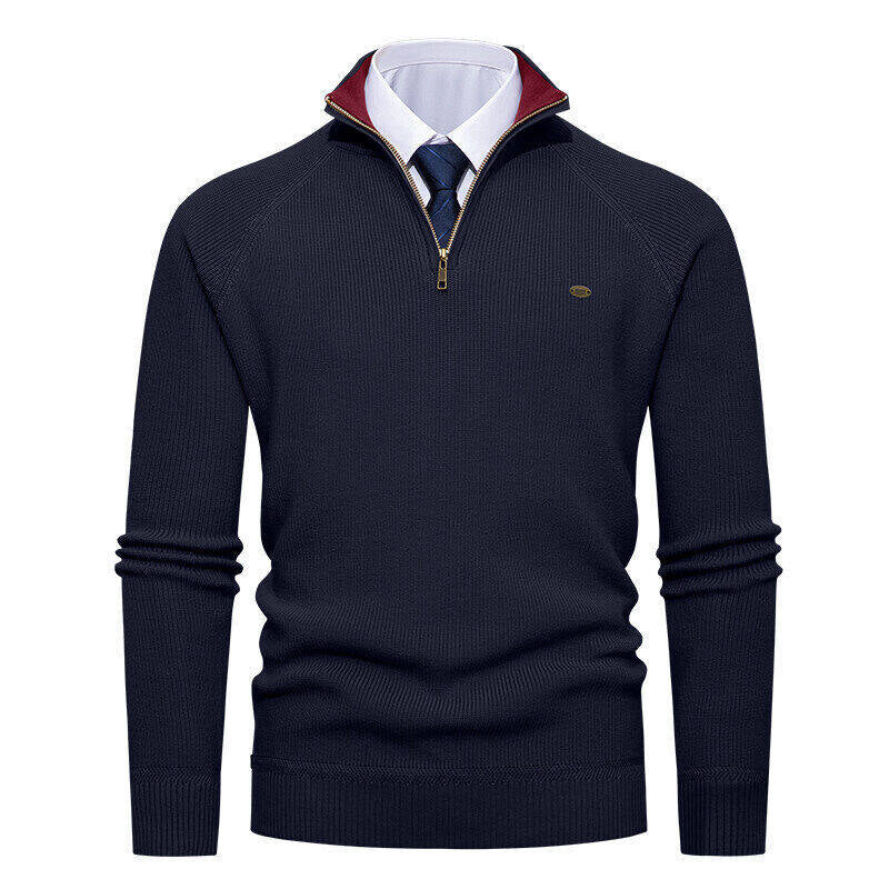 Elegant knitted pullover for men with high collar and zipper Lune London