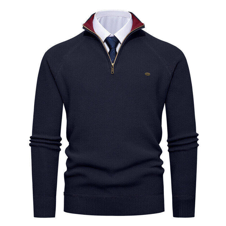 Elegant knitted pullover for men with high collar and zipper Lune London