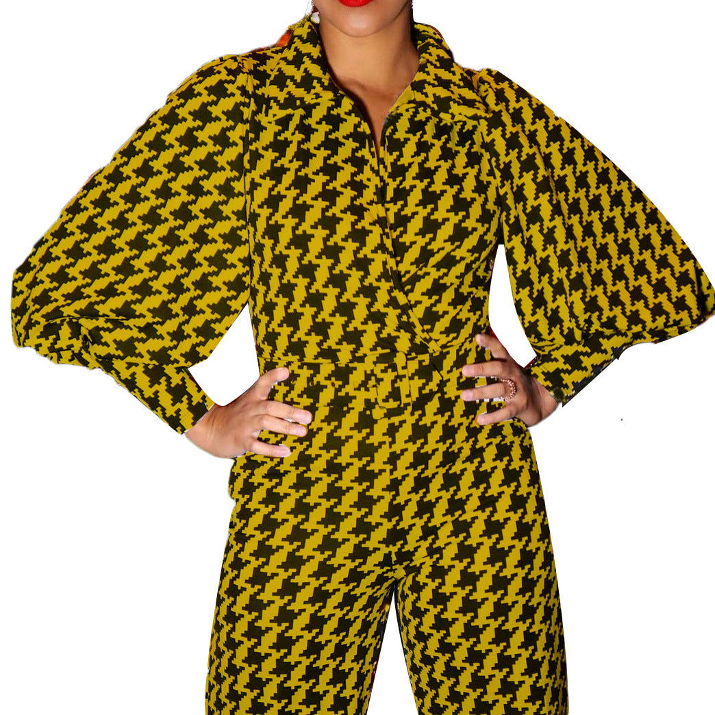 Maxi dress for women with an elegant houndstooth pattern Lune London