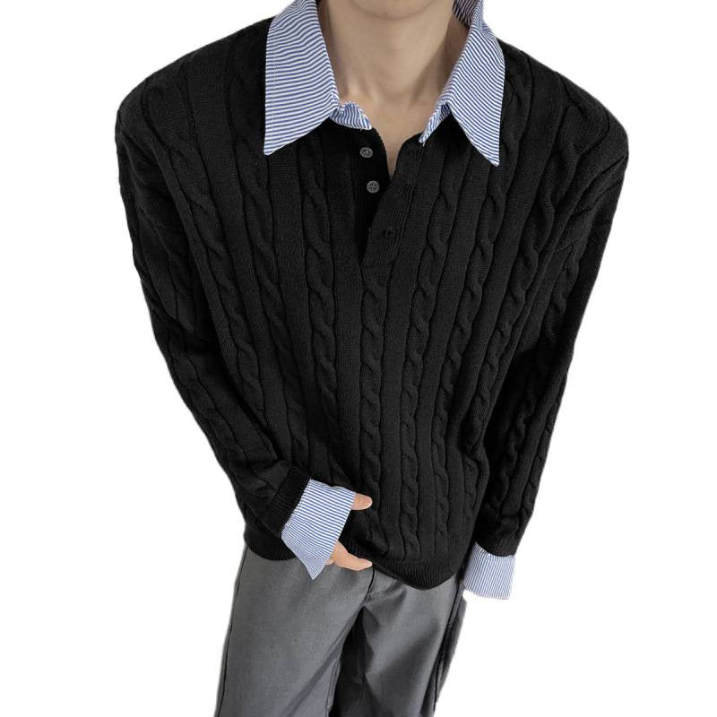 Knit sweater for women with high-quality cable pattern and collar Lune London