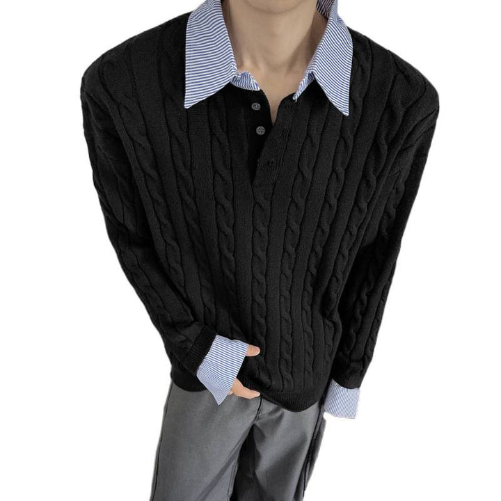 Knit sweater for women with high-quality cable pattern and collar Lune London