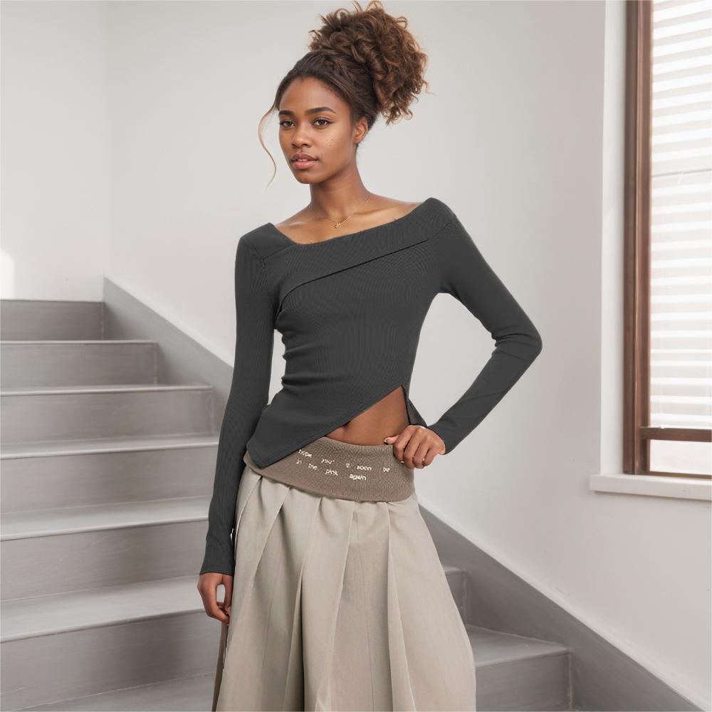 Asymmetrical long sleeve shirt for women with elegant wrap design Chic & Stil