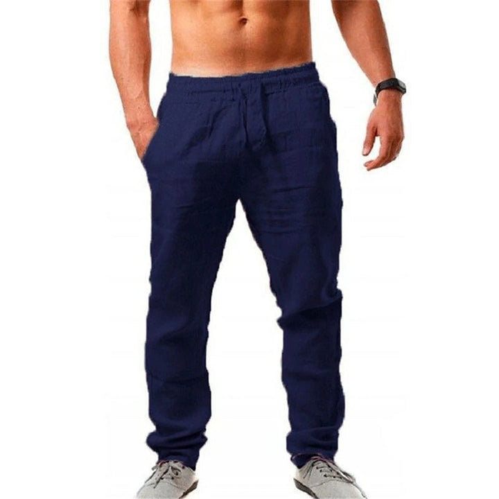 Light linen trousers for men with elastic waistband and practical side pockets Lune London