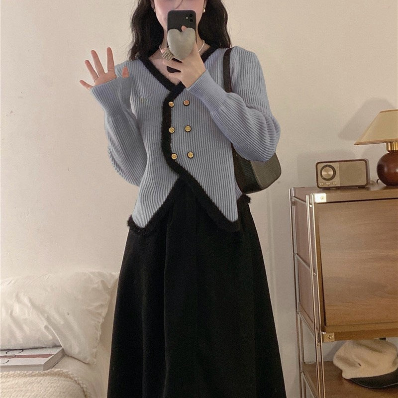 Cardigan élégant pour femmes avec un ourlet contrastant et des détails de boutons Chic & Stil