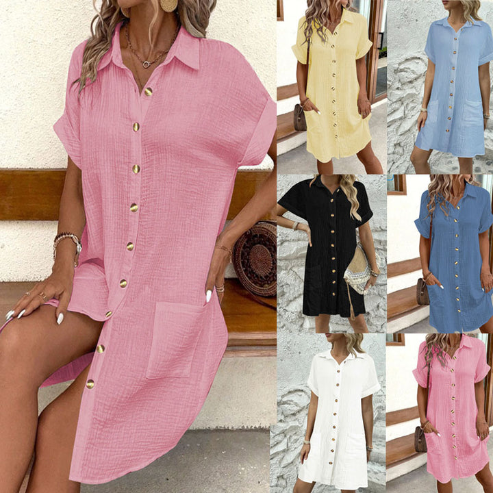 Shirt dress for ladies with textured surface and practical pockets Lune London