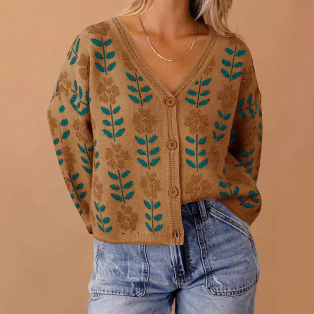 Women's knitted jacket with floral design and button details Lune London