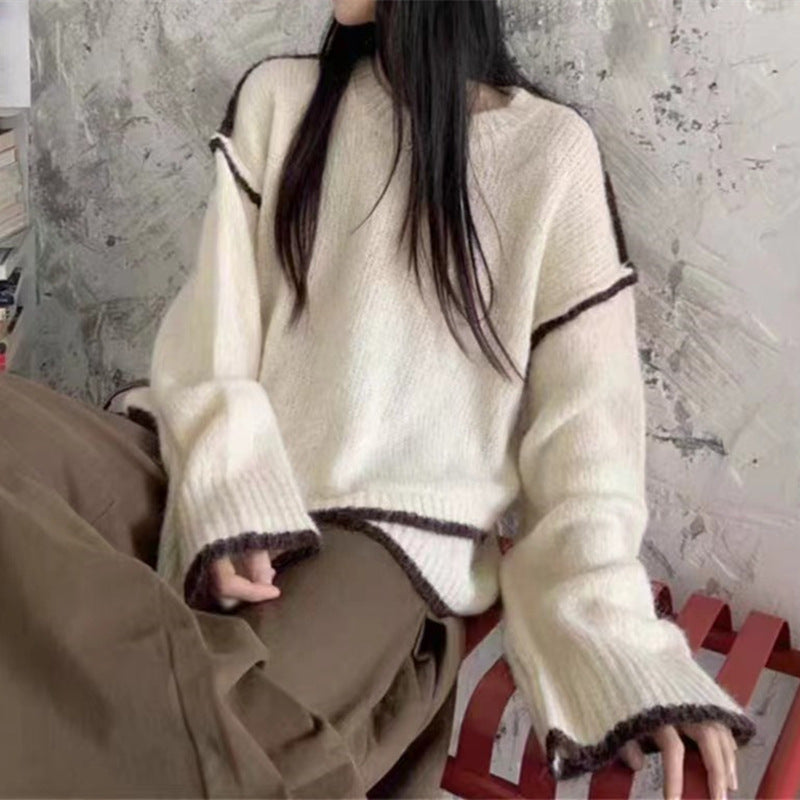 Pull en maille lâche pour femmes avec bord contrastant Chic & Stil