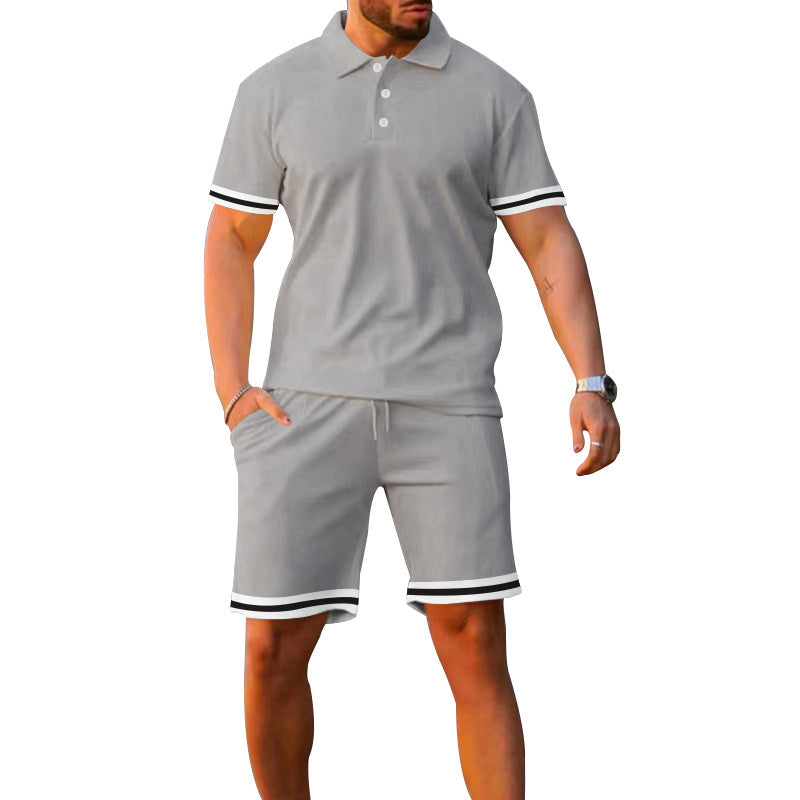 Lune London men's sporty polo and shorts set with contrasting stripes