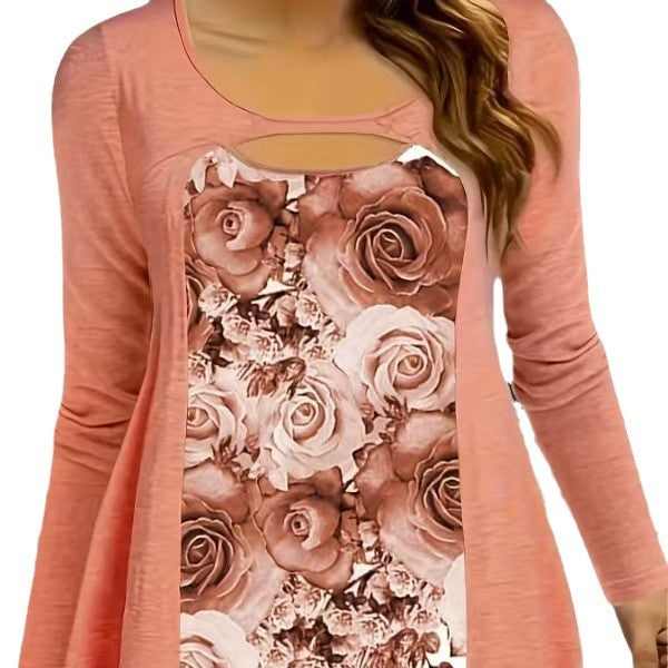 Long sleeve women's t-shirt with an exclusive floral pattern and a fancy neckline Lune London