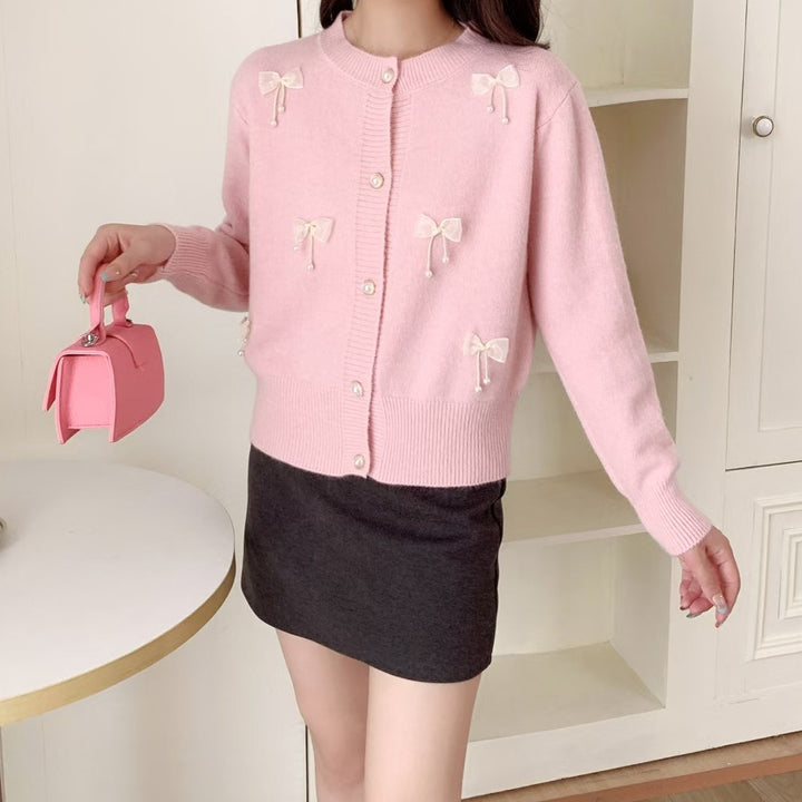 Knitted jacket for women with lace embellishments and button details Lune London