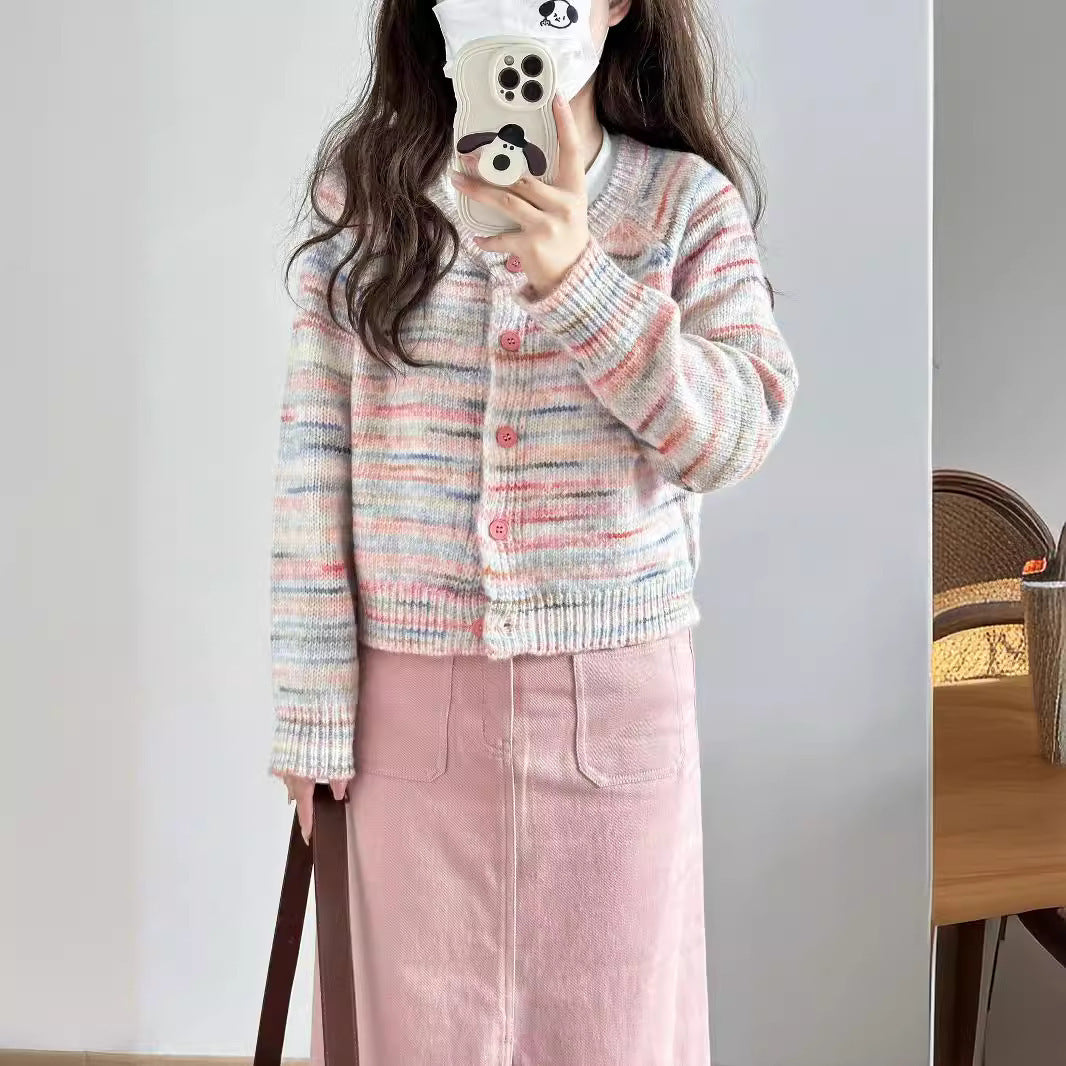Women's knitted jacket with colorful pattern and delicate buttons Lune London