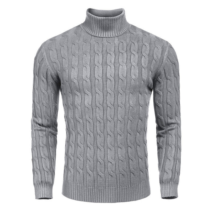 Knit sweater for men with high collar and cable knit pattern Lune London
