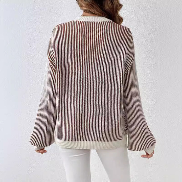 Pull en tricot pour femmes avec un design en côtes larges et des manches ballon décontractées Lune London