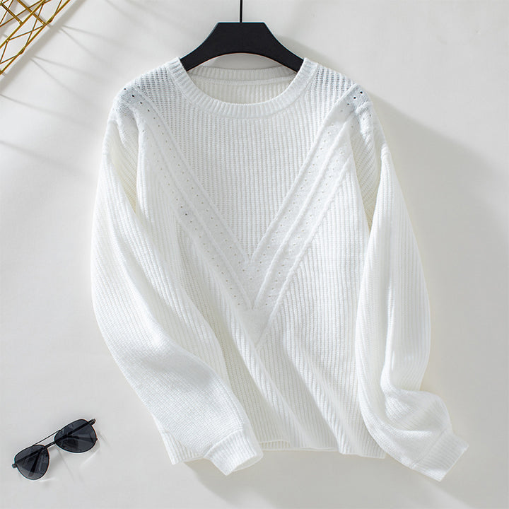 Knit sweater for women with V-neck and decorative textured pattern Lune London