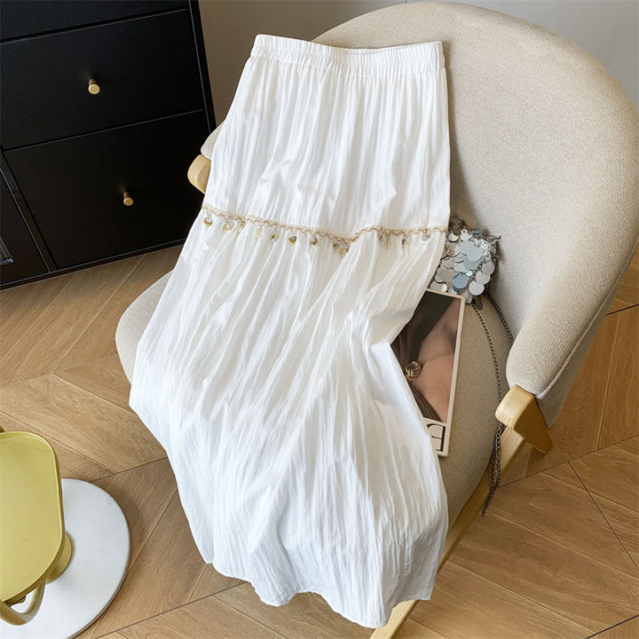 Maxi skirt for women with decorative ruffles and elastic waistband Lune London