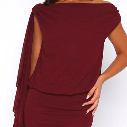 Asymmetrical short dress with short sleeves for women with modern ruffle details Lune London